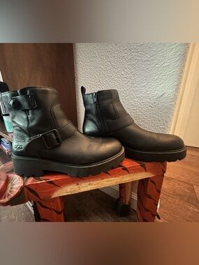 UGG Black Leather Buckle Ankle Boots